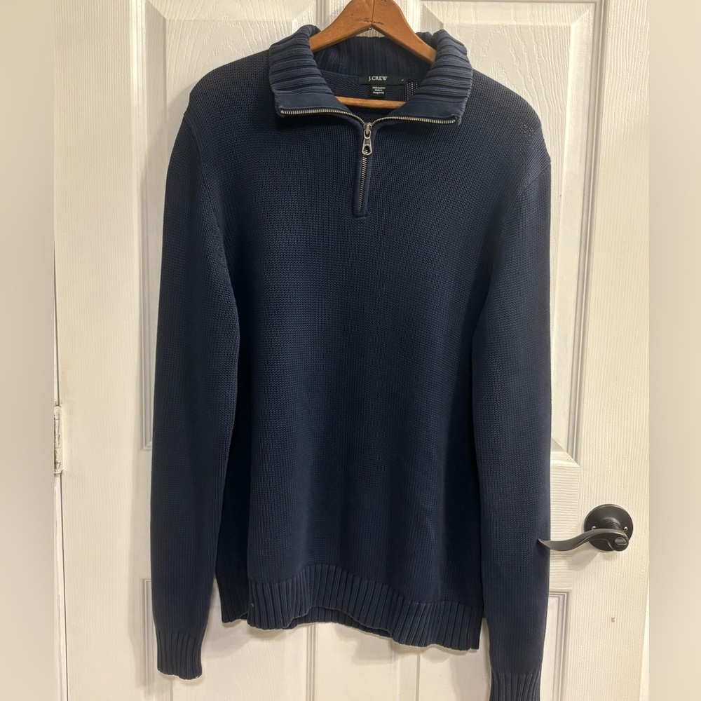 Vintage J.Crew Mens L Navy Cotton Quarter Zip Sweater Made Hong Kong LN